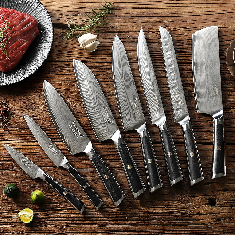 Sunnecko VG10 Damascus Steel Japanese Chef Knife Set