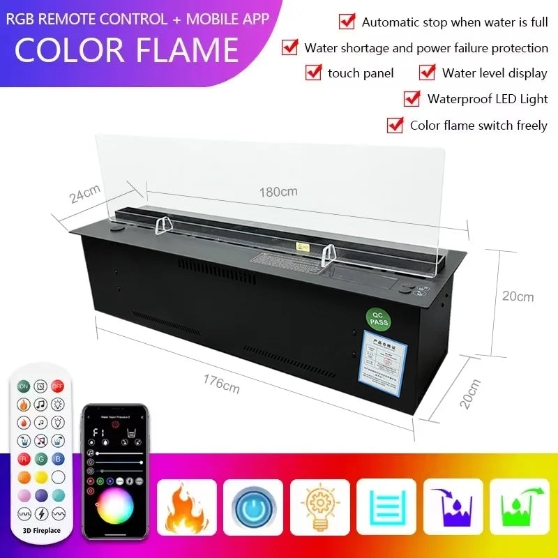 AFLYEVER Electric LED Fireplace 3D Flame Water Vapor