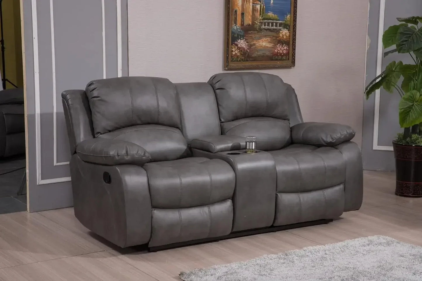 2PC Leather Air Reclining Sofa Loveseat Living Room Set
