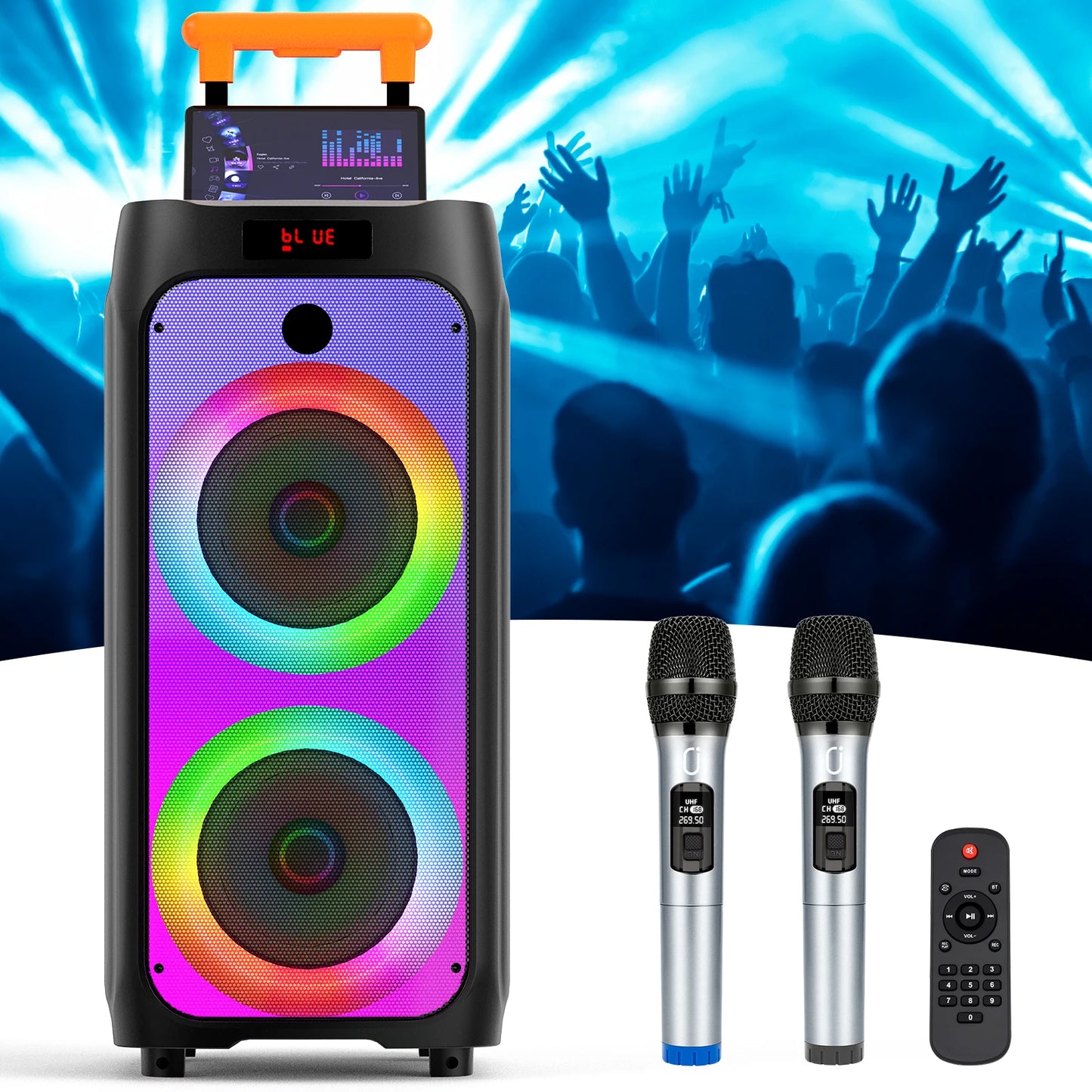 FanFun Karaoke Machine Portable Bluetooth Speaker With Dual Wireless Microphones