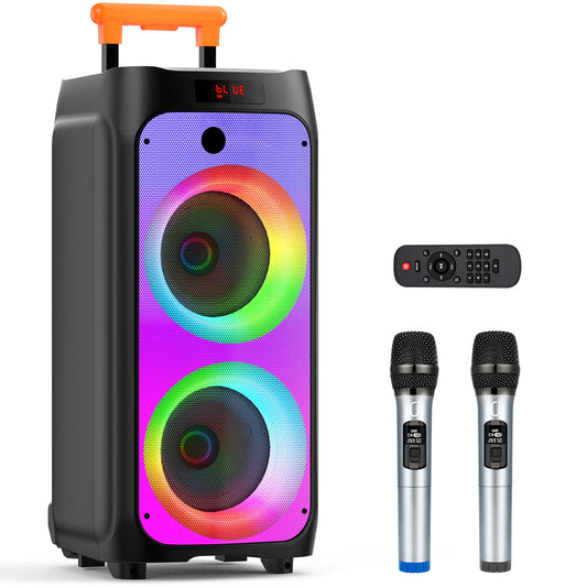 FanFun Karaoke Machine Portable Bluetooth Speaker With Two Wireless Microphones