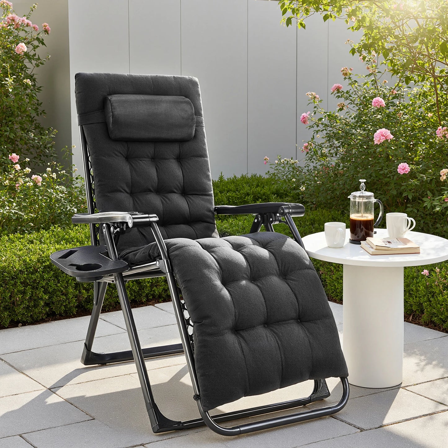 JHK Zero Gravity Recliner Set Of 2 Portable Outdoor Patio Lounge Chairs With Cup Holders
