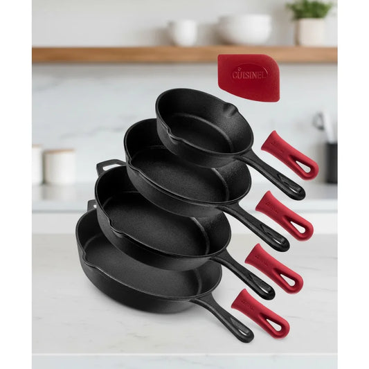 Premium Cast Iron Skillet Set FourPiece Preseasoned IndoorOutdoor Cooking Enthusiasts