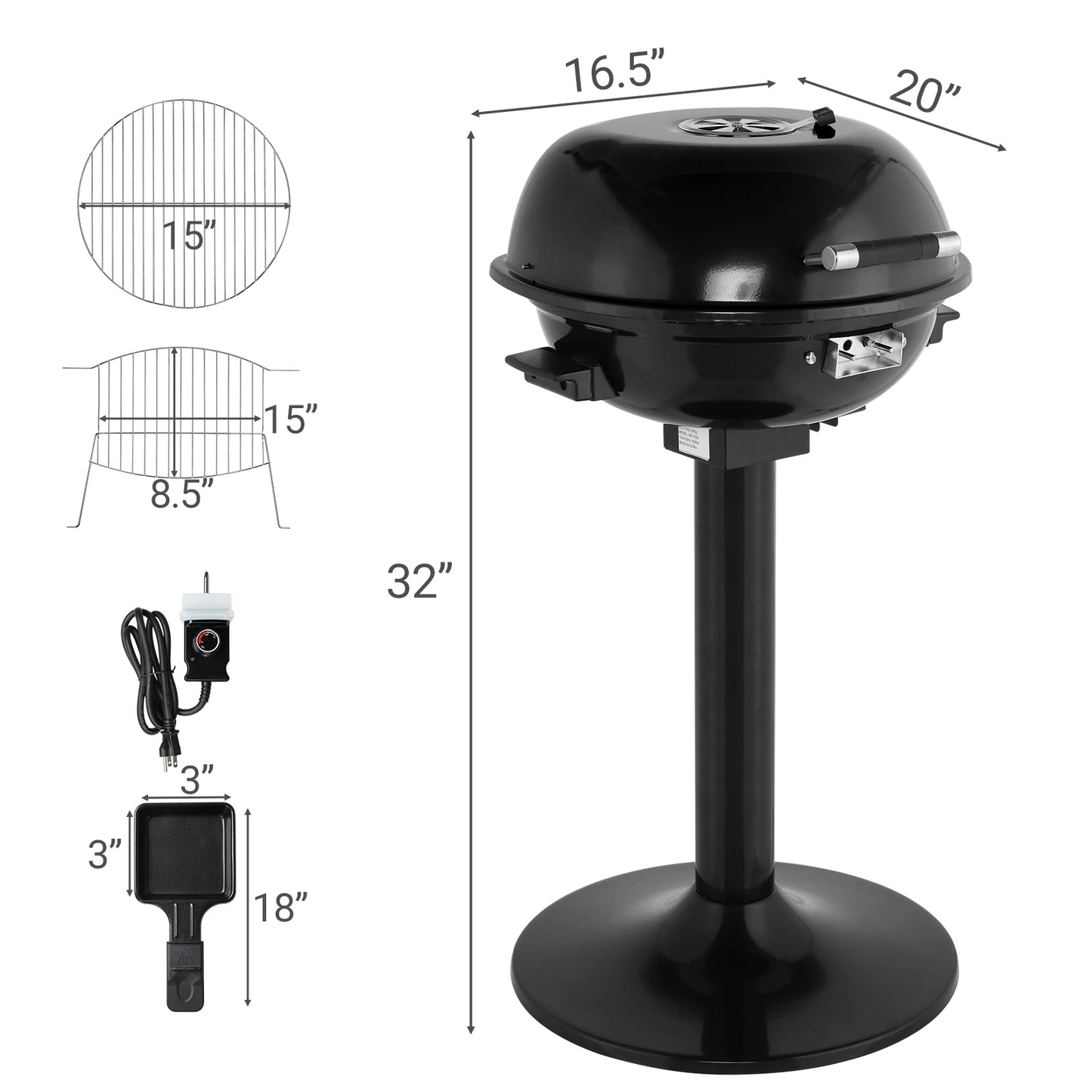 Electric BBQ Grill With Stand Ultraportable Indoors Outdoors 1600W PerformanceEnhancer