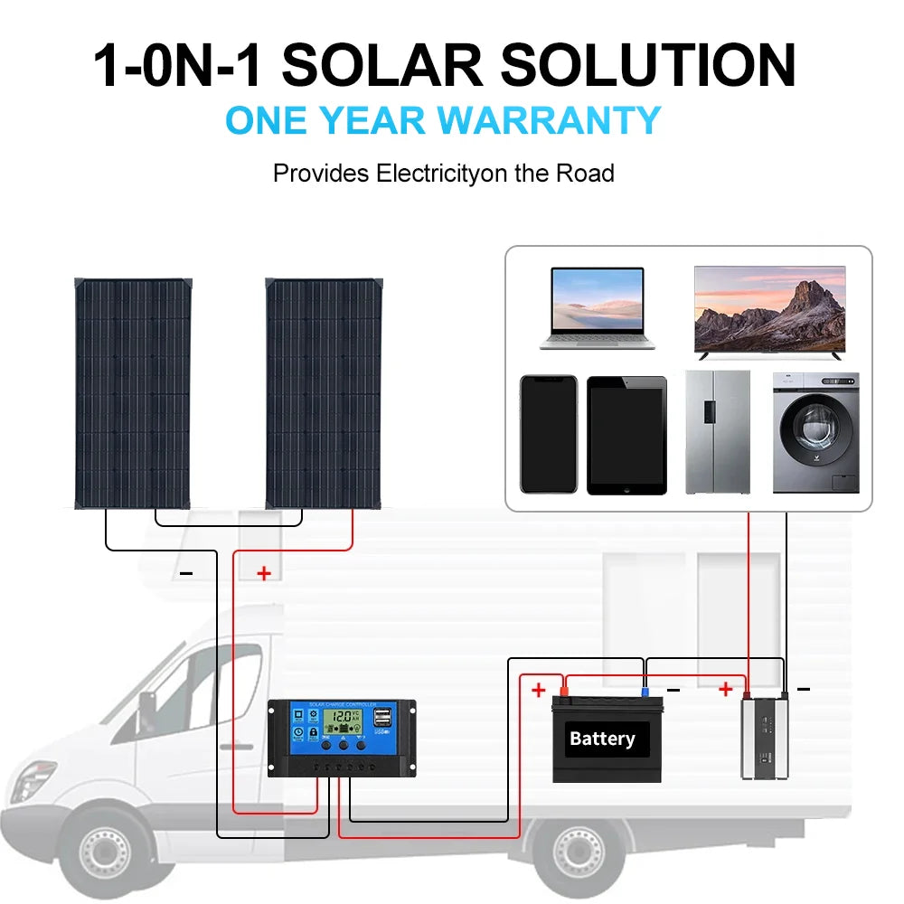 400W solar panel system kit complete camping power with 12V OR 24V To 110V 220V 1000w inverter Charger Lithium/Lead Acid battery