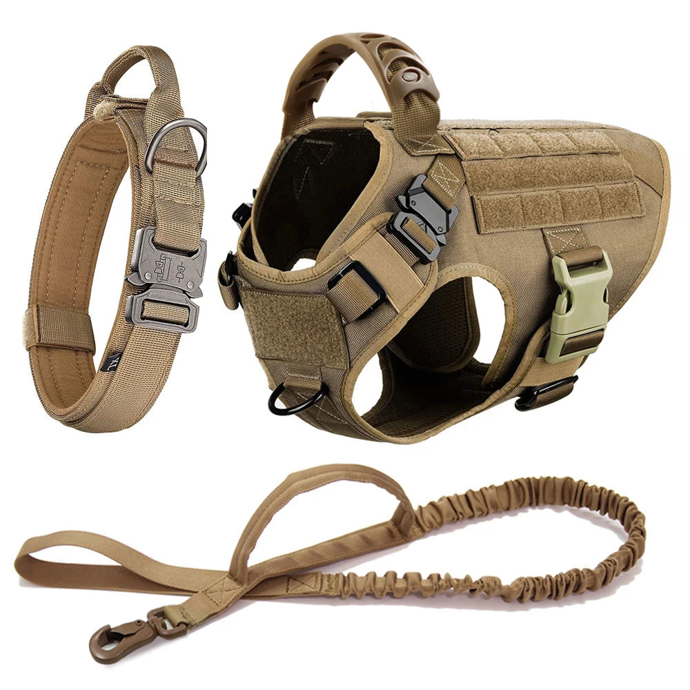 PETRAVELCN Tactical Dog Harness Vest Leash Set for Medium to Large Dogs Military Style