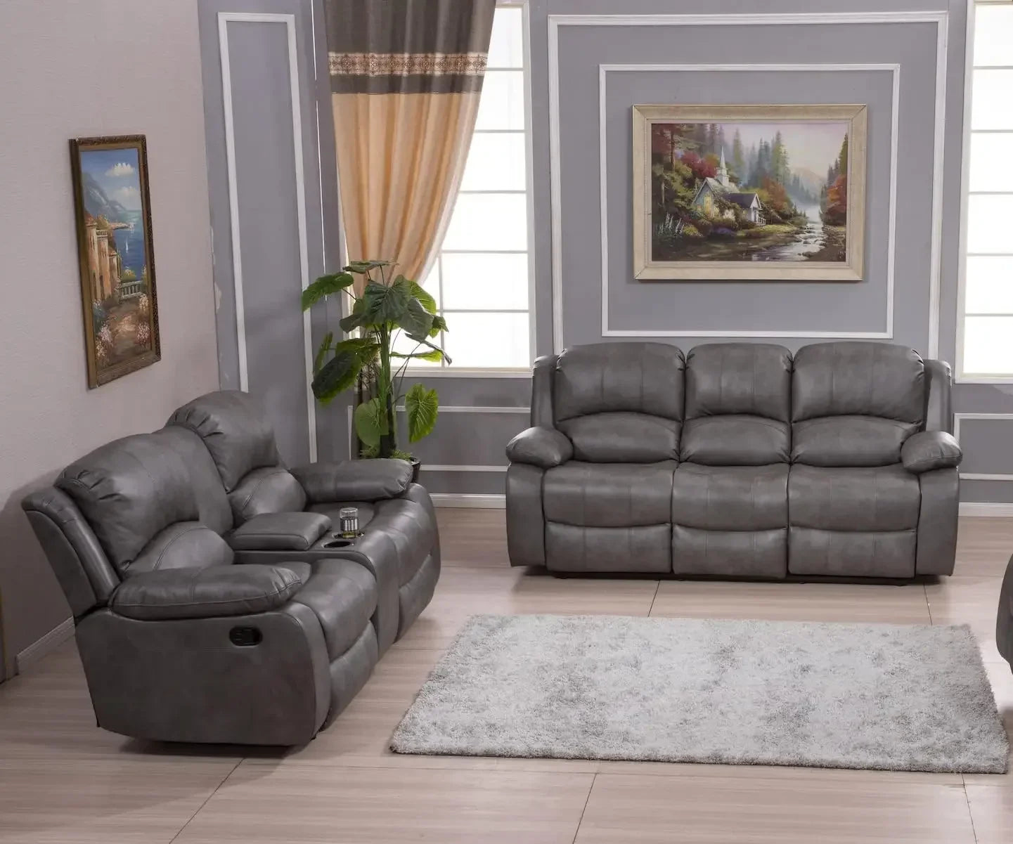 2 Piece Leather Air Reclining Sofa Loveseat Set