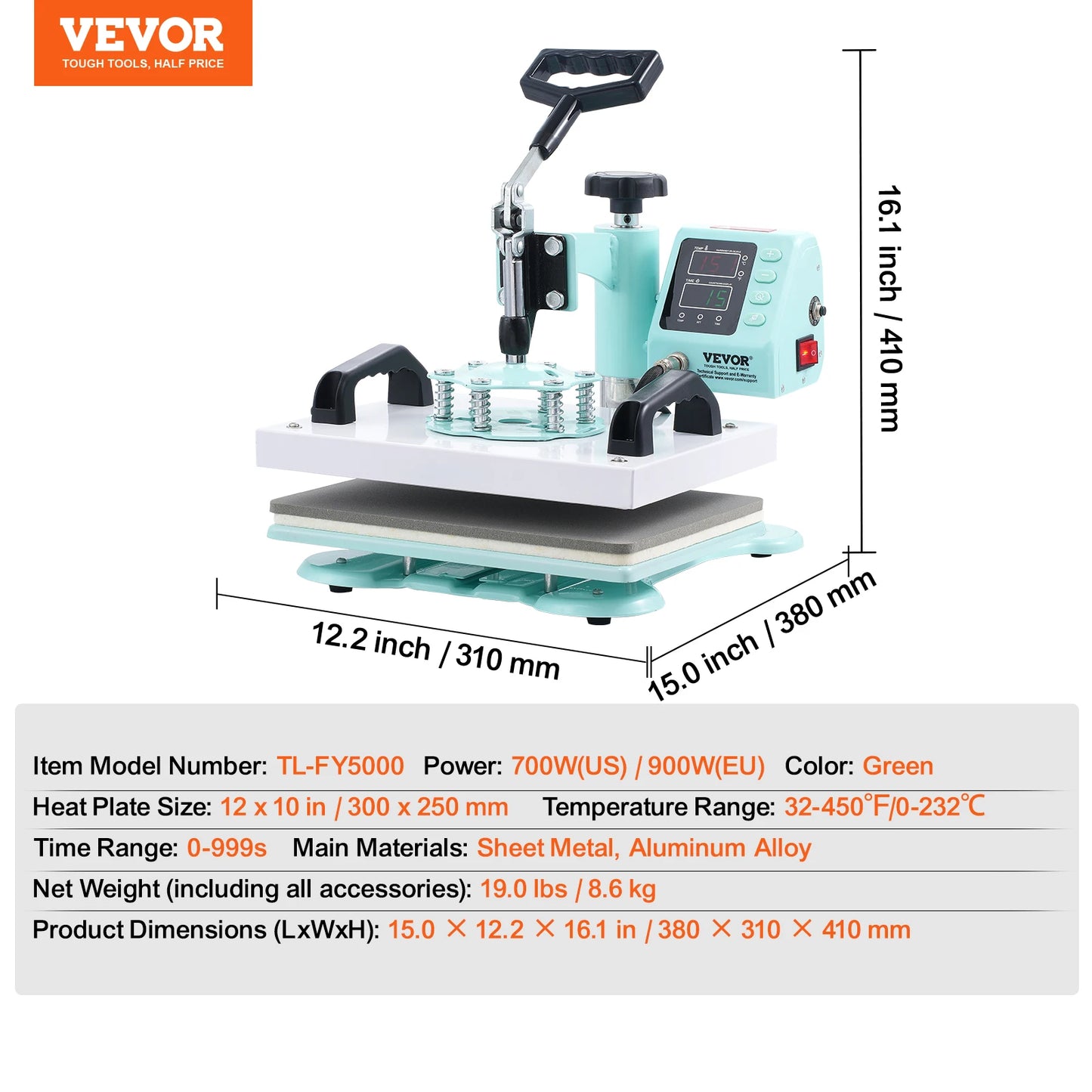 SucceBuy Heat Press Swing Away 360 Degree Digital Temperature Control 700W For T Shirts Pillows Bags