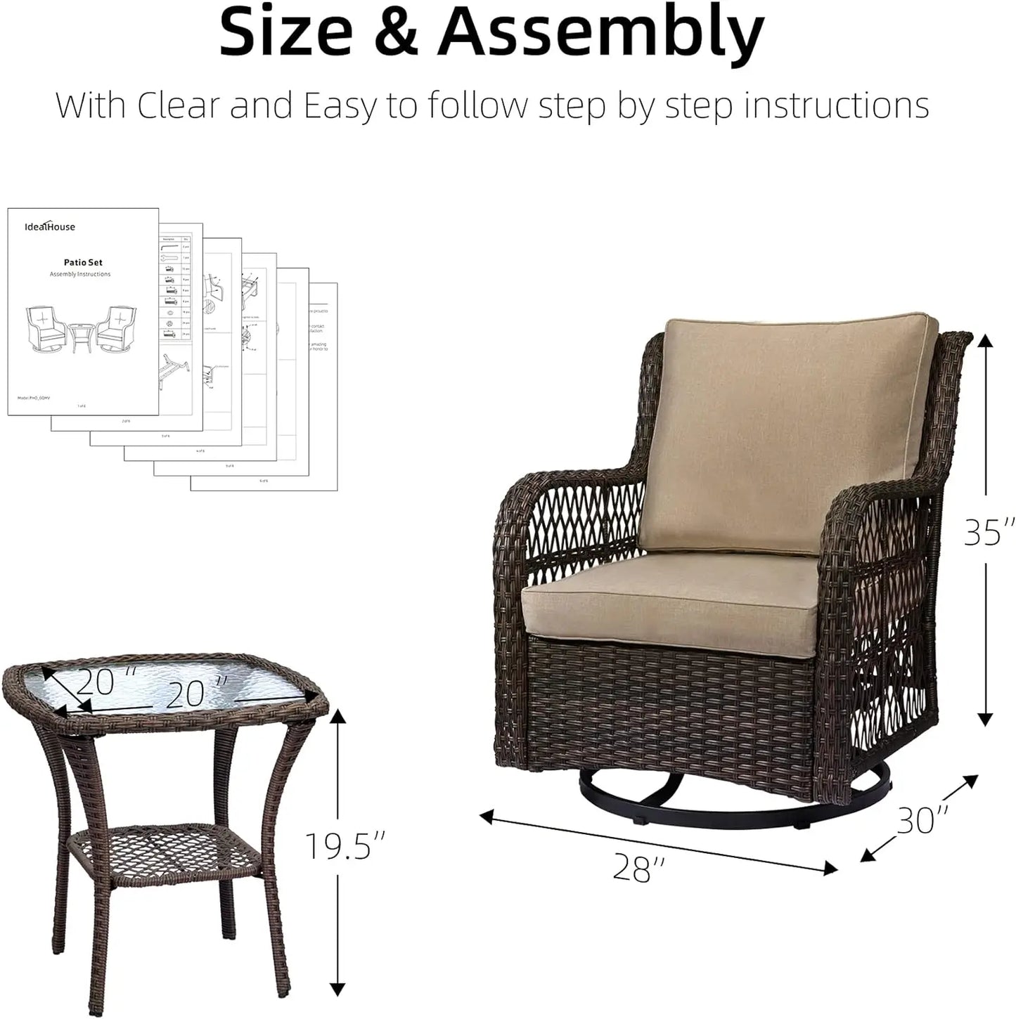 Outdoor Wicker Swivel Rocker Patio Set With Cushions