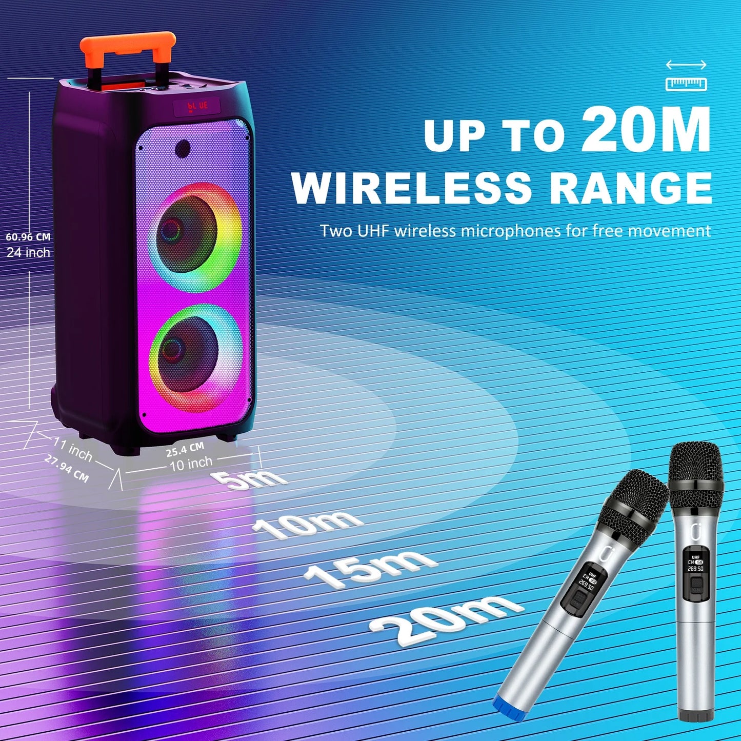 FanFun Karaoke Machine Portable Bluetooth Speaker With Dual Wireless Microphones