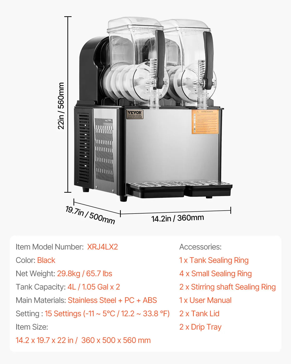 VEVOR Slushy Machine With Dual Tanks Stainless Steel