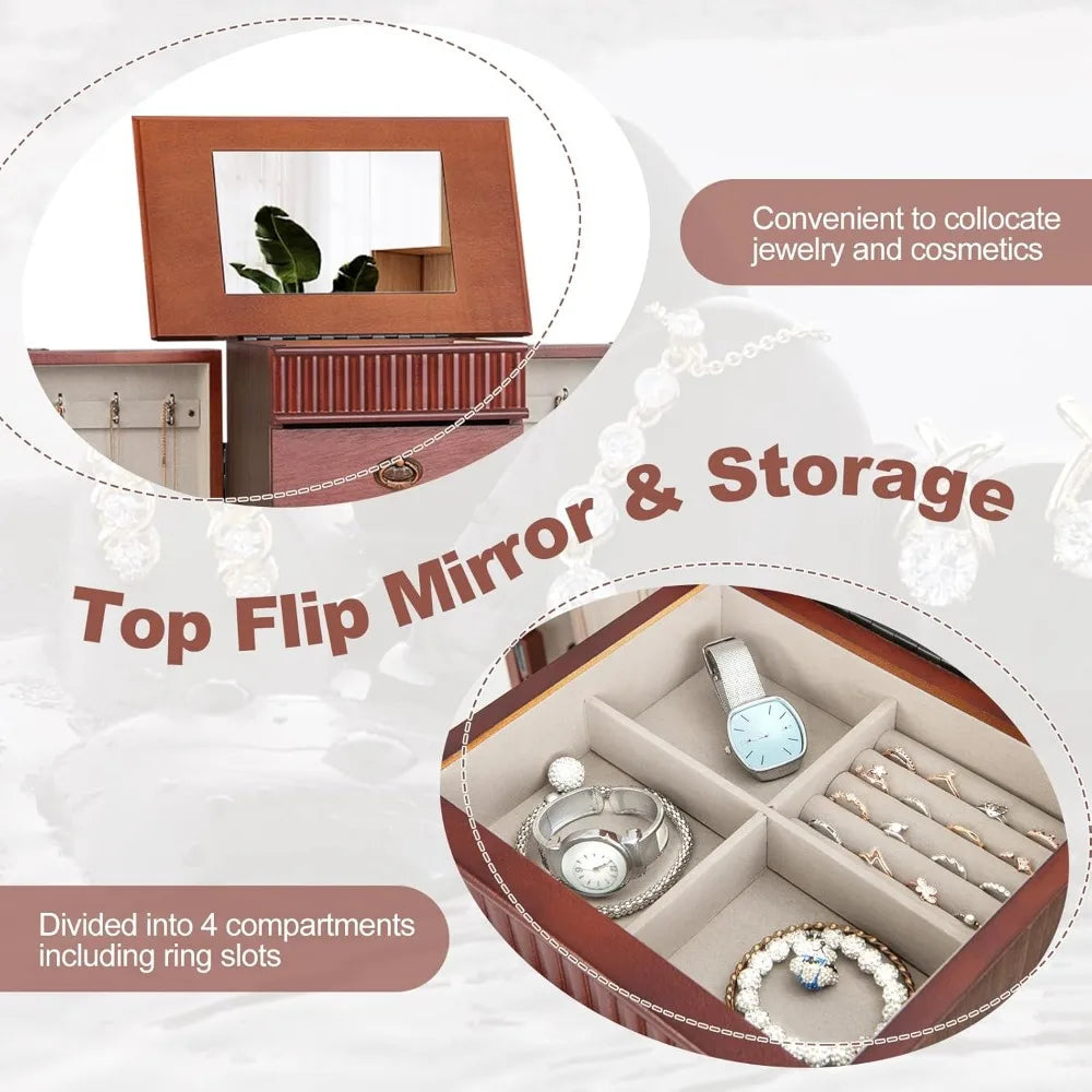 High Concerned Standing Jewelry Armoire Cabinet With 7 Drawers 2 Side Doors Makeup Mirror