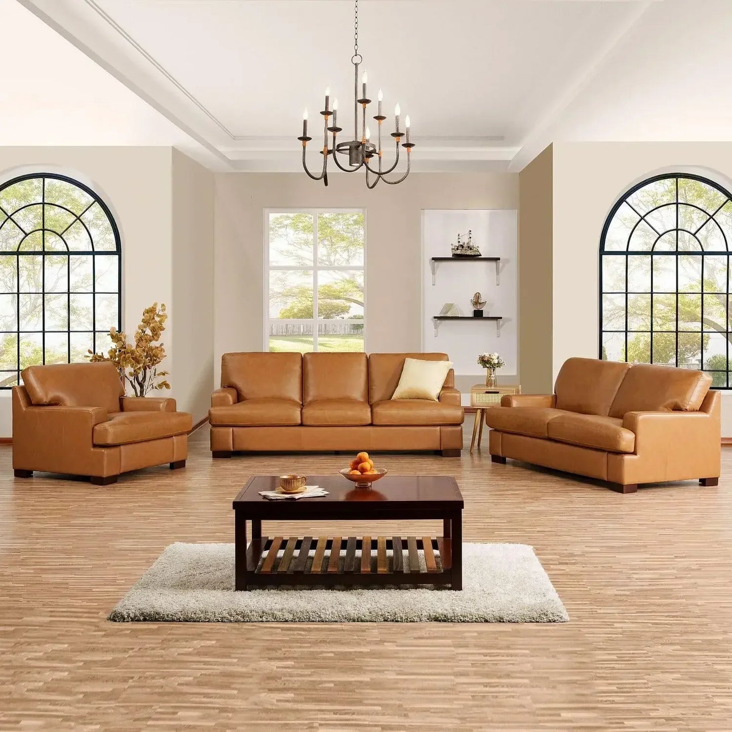 Siggy Genuine Leather Sofa Set of 3 with Feather Cushions