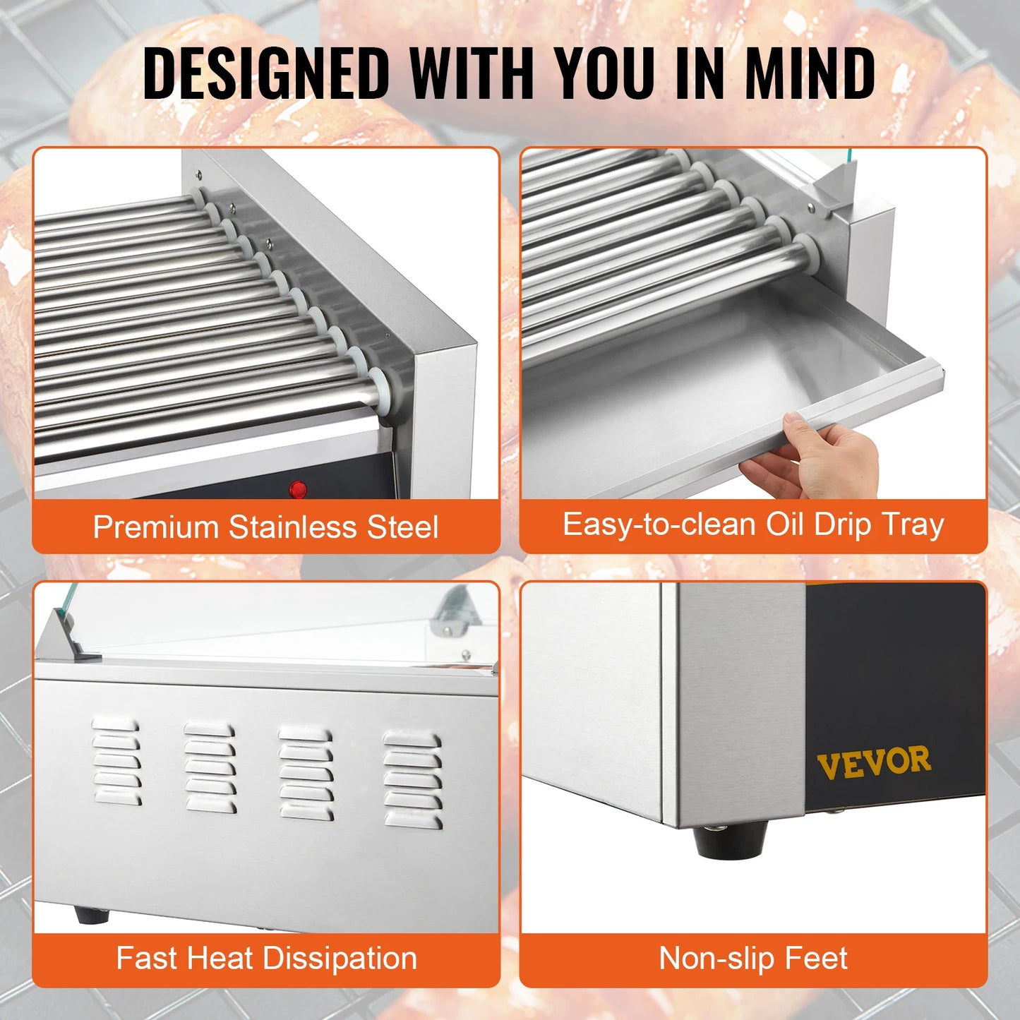 SucceBuy 5 7 11 Rods Hot Dog Roller Sausage Machine