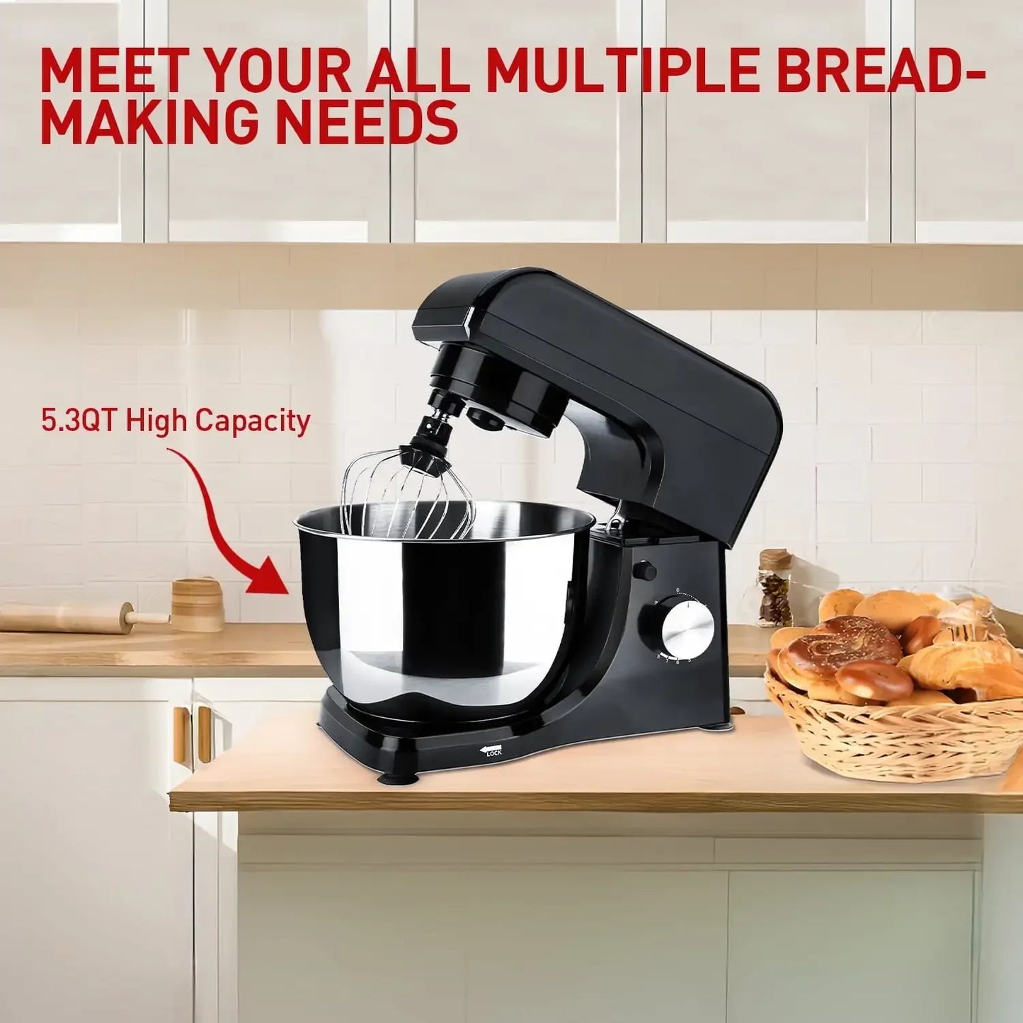 5.3Qt Kitchen Stand Mixer, 8 Speeds Electric Mixer for Sugar Frosting, Meringue Frosting, Food Mixer for Baking, Cake