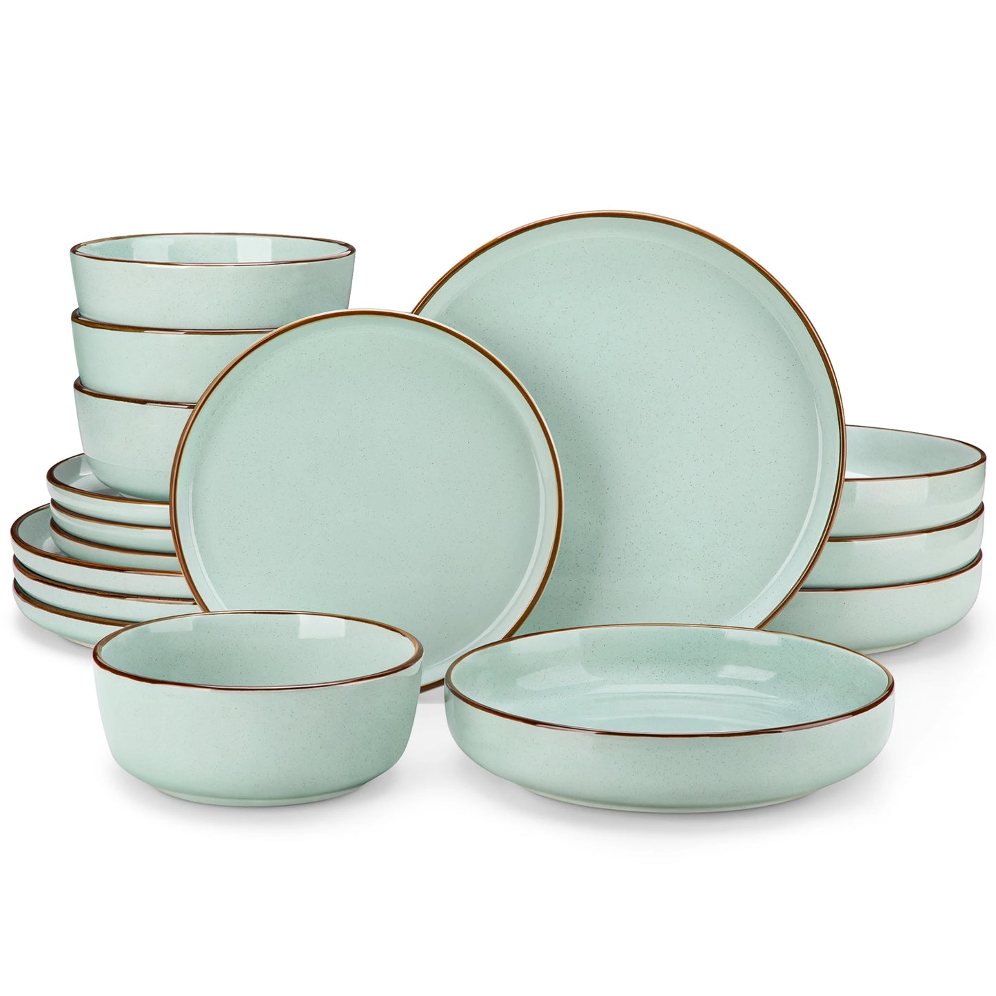 vancasso LOIRE 16/32 Piece Green Ceramic Dinnerware Set Oven Safe Stoneware Set with 4 PCS Dinner Plate/Dessert Plate/Soup/ Bowl