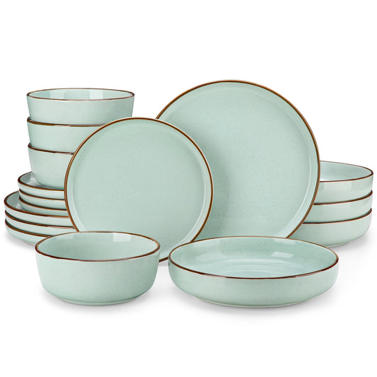 vancasso LOIRE 16/32 Piece Green Ceramic Dinnerware Set Oven Safe Stoneware Set with 4 PCS Dinner Plate/Dessert Plate/Soup/ Bowl