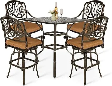 DAFIFY 3-Piece Patio Swivel Bar Stool Set All-Weather Aluminum Furniture
