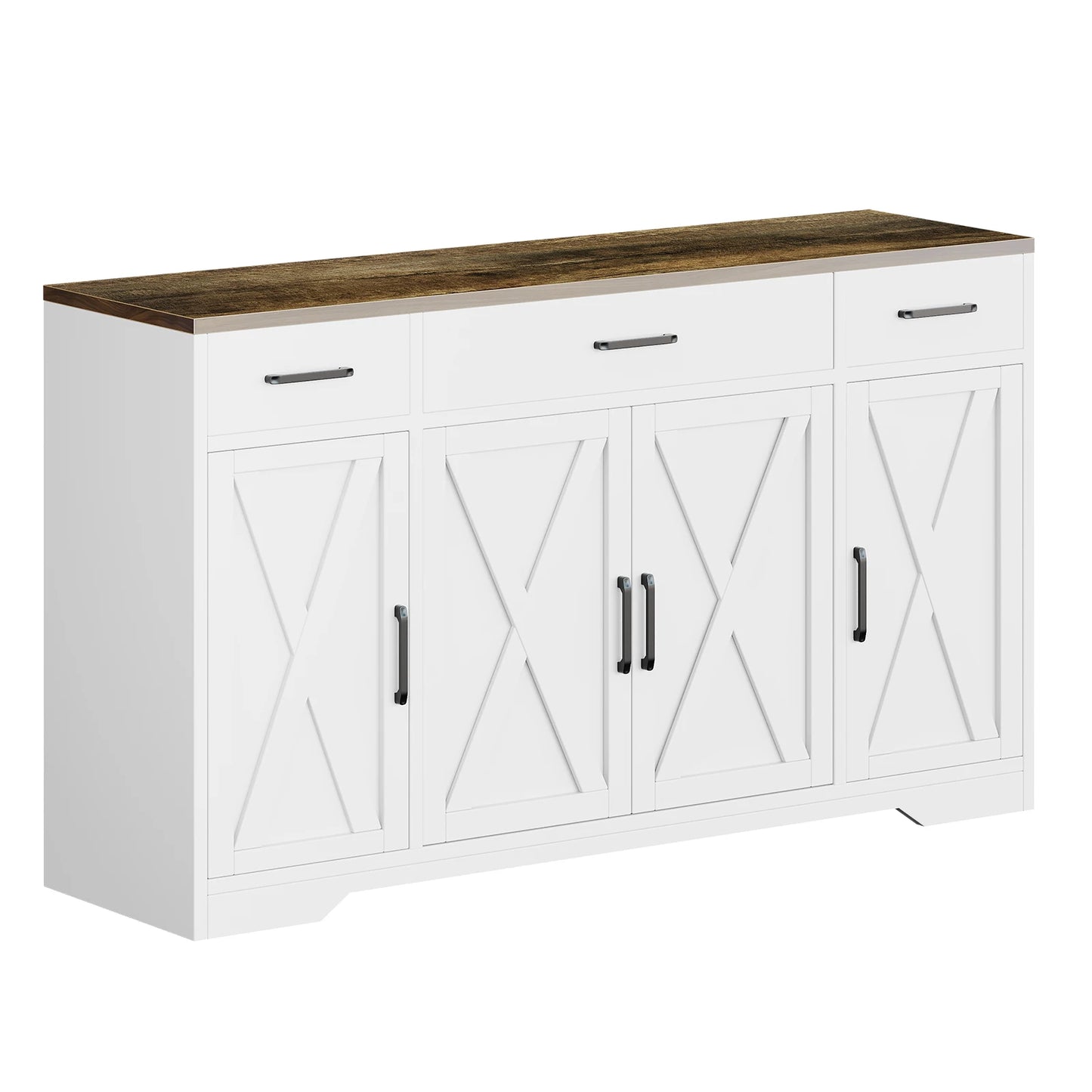 Farmhouse Buffet Sideboard Cabinet With 3 Drawers And 4 Doors For Dining Room Storage