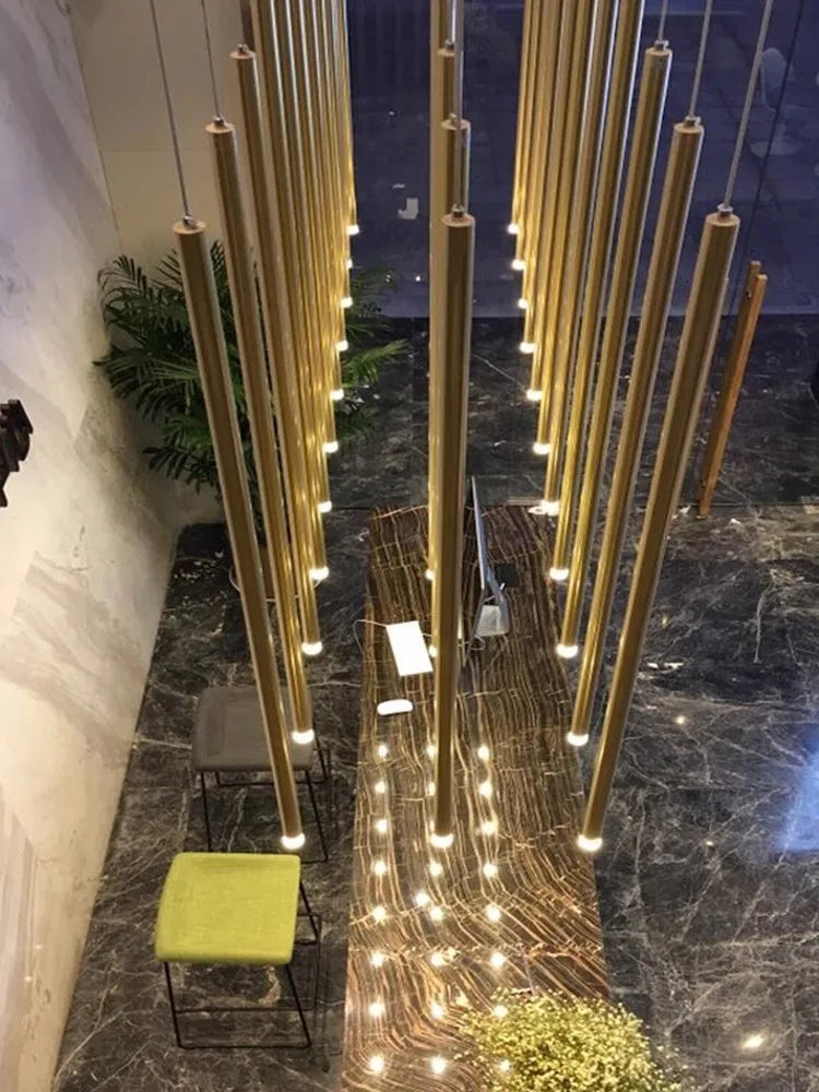 Led Luxury staircase Chandelier Gold Column Long Lamp Duplex Building Modern Living Room Chandelier Villa Penthouse Chandelier