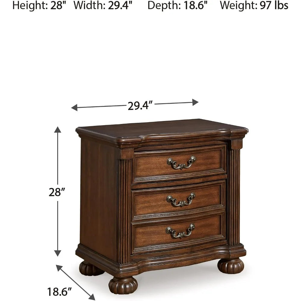 Classic Nightstand With Two Drawers Wooden Furniture Made In USA