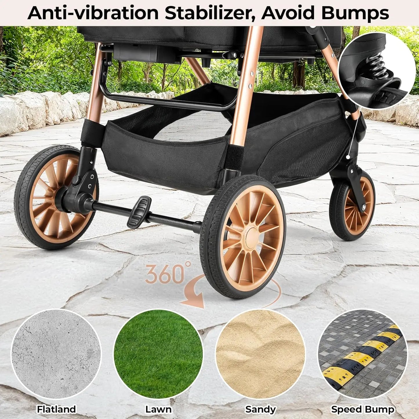 Breed 360 Degree High Wheels Foldable Cat and Dog Stroller