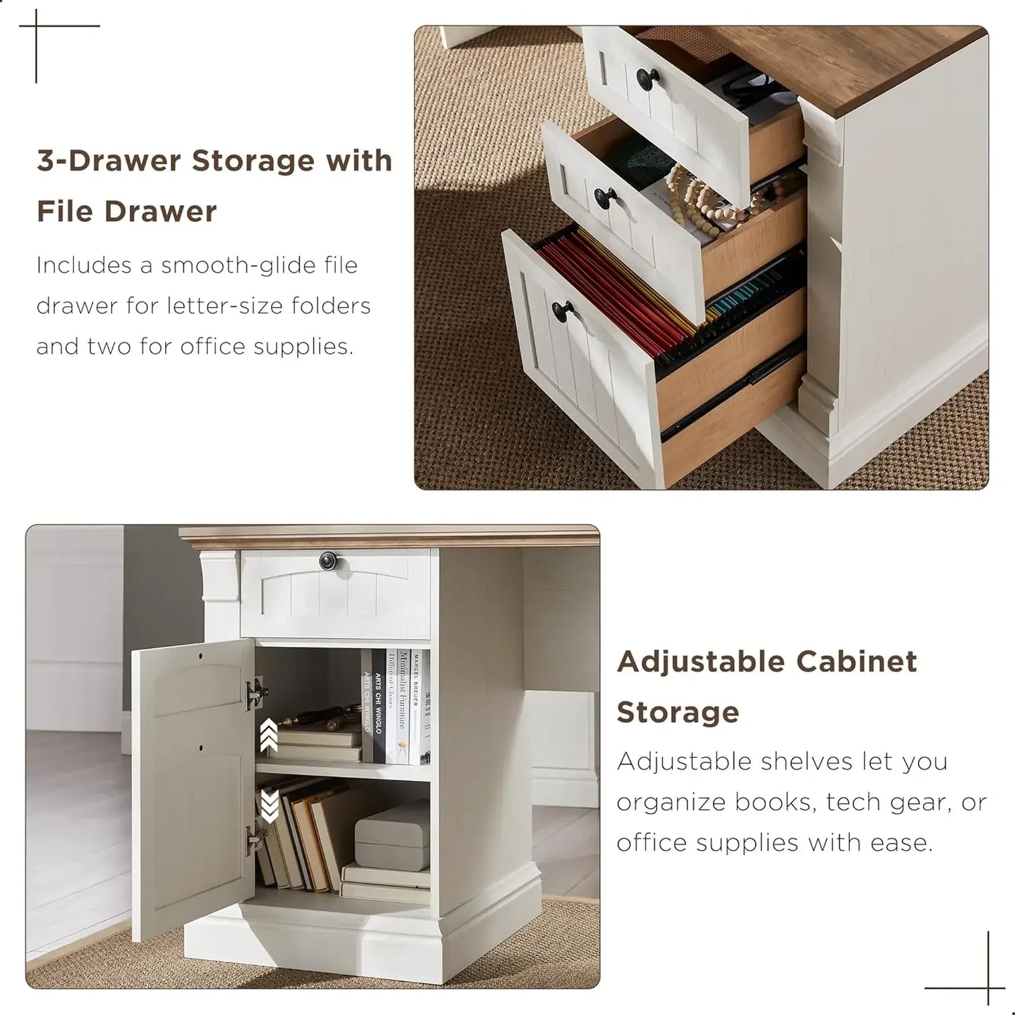 XMSJ L Shaped Desk With Hutch And File Cabinet Storage