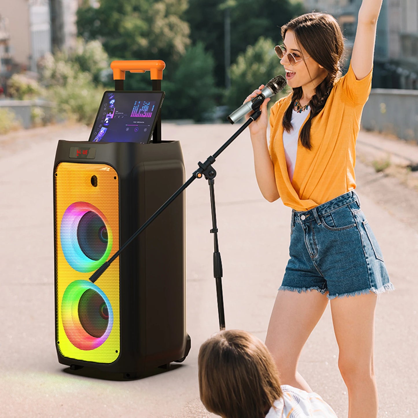 FanFun T8 Karaoke Machine Portable Bluetooth Speaker With Mics