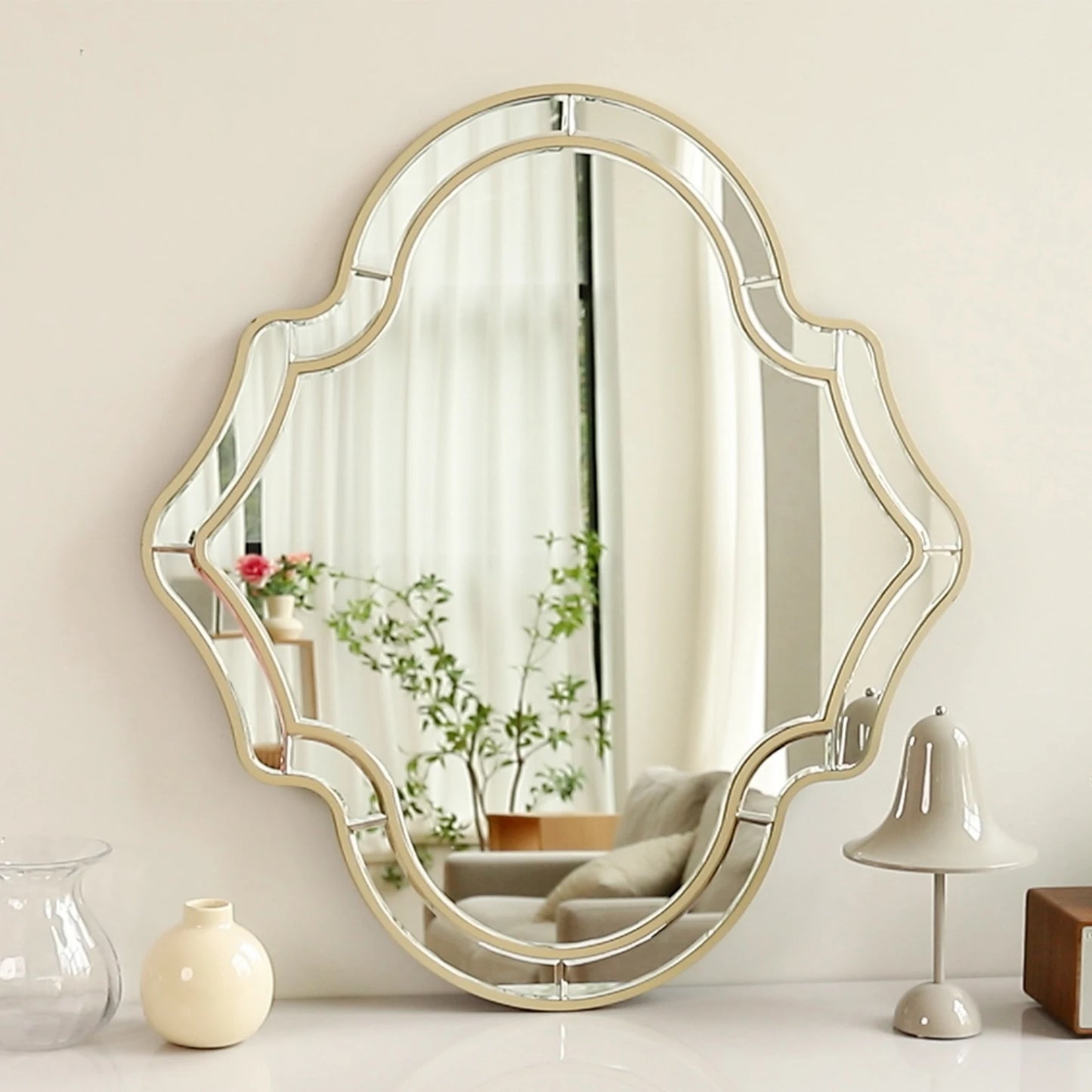 Framed Glass Wall Mirror With Rim Art Accent For Hallway