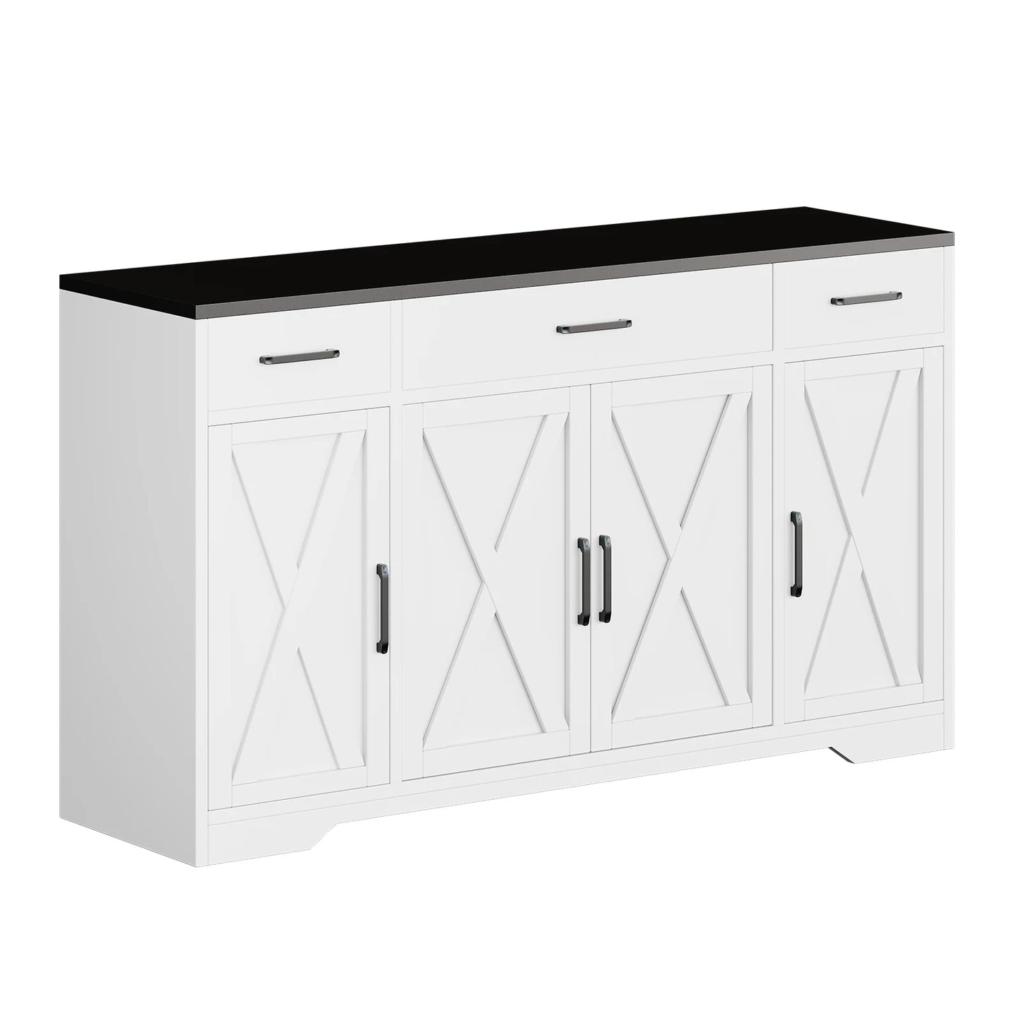 Farmhouse Buffet Sideboard Cabinet With 3 Drawers And 4 Doors For Dining Room Storage