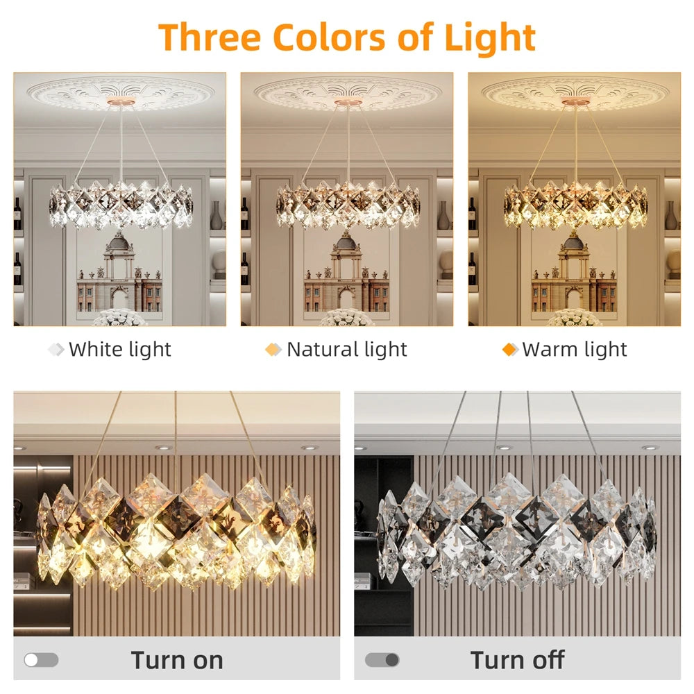 Vrygle Crystal Pendant Light Chandelier Three Color Changing LED