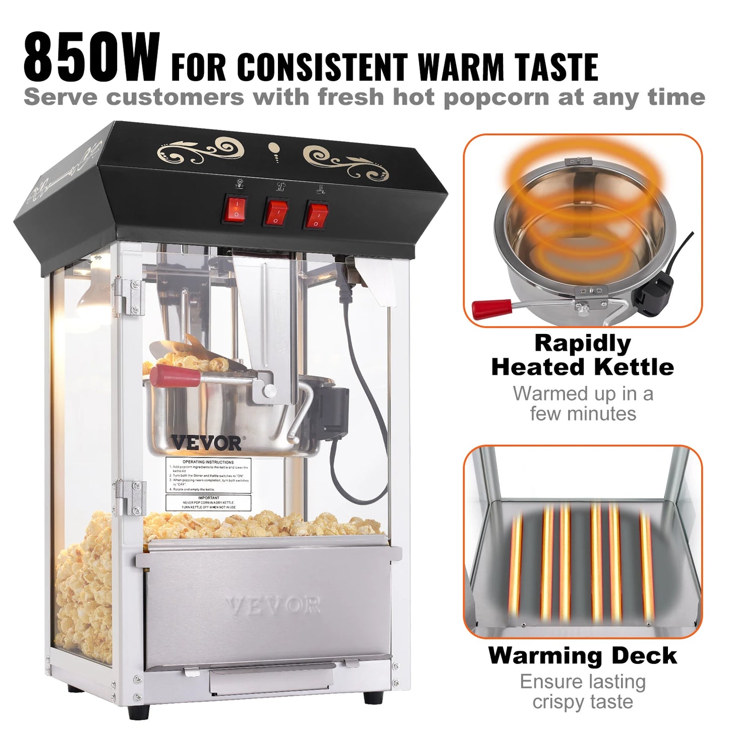 SucceBuy Popcorn Popper Maker Machine 8 Oz Kettle Makes 48 Cups per Batch Countertop Includes 4 Scoops Movie Theater Style