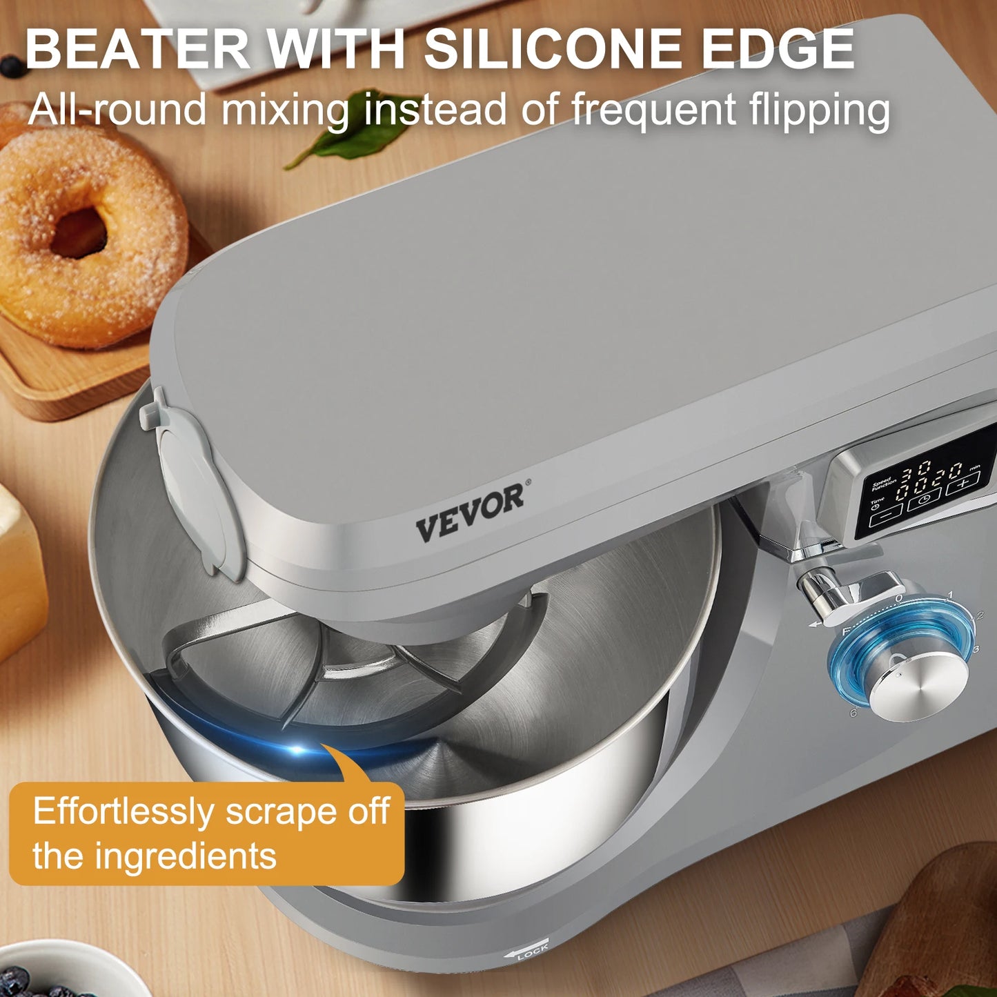 VEVOR 5 In 1 Stand Mixer Multifunctional Electric Mixer With 6 Speeds LCD Screen Timing 7.4 Qt Stainless Bowl Dough Hook