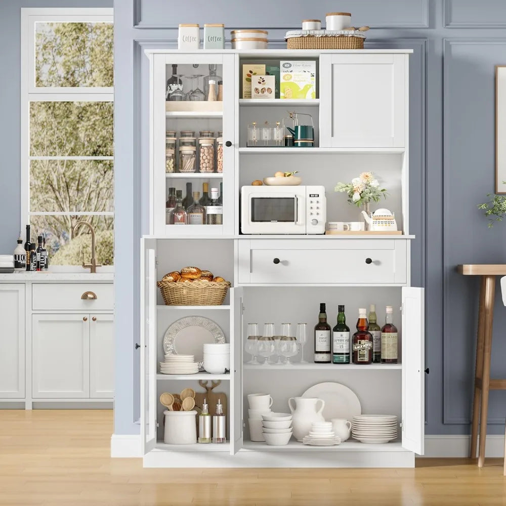 Pantry Cabinet With Sliding Door And MicrowaveShelf For KitchenStorage Organization