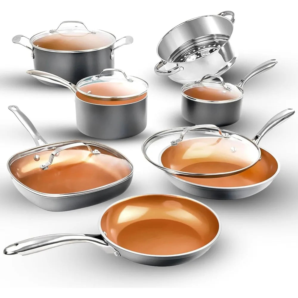 RBXC Ceramic Cookware Set With Nonstick Pots And Pans Steamer