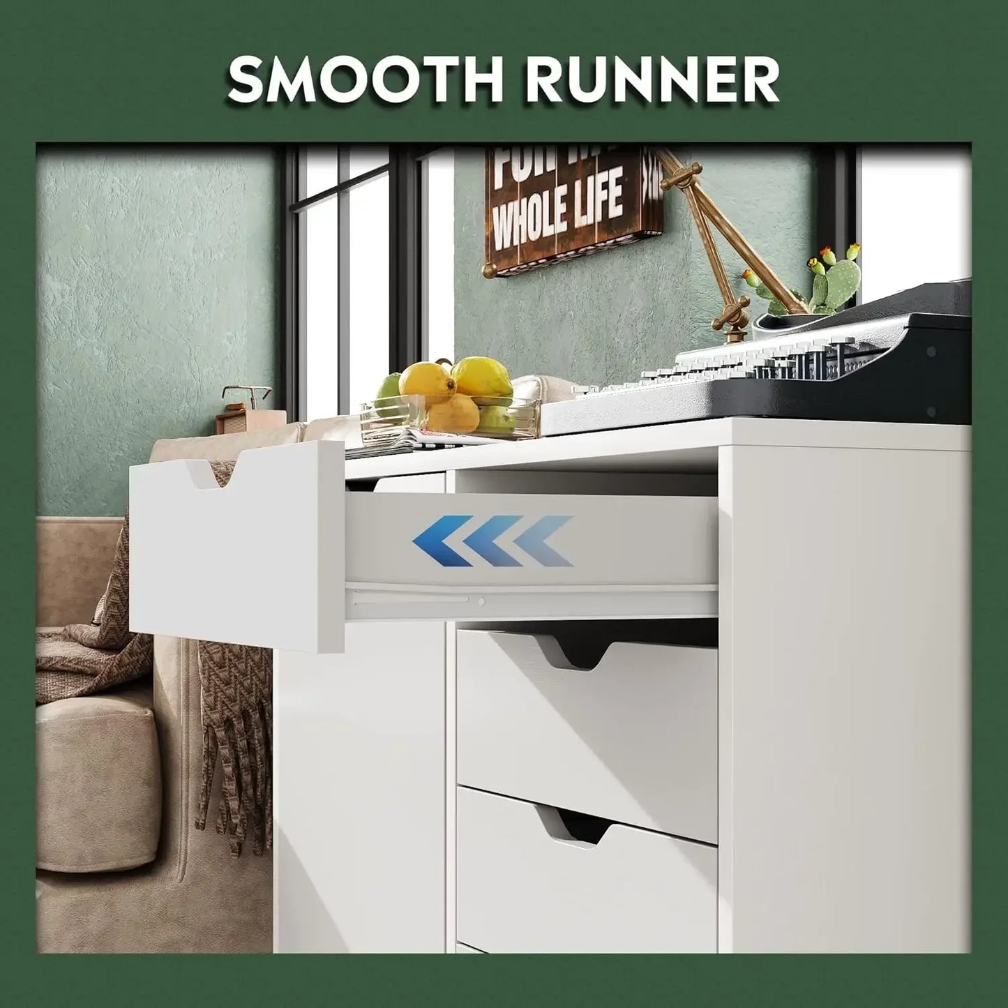 XMSJ 5-Drawer Dresser Chest With Door Mobile Storage Cabinet Printer Stand For Home Office