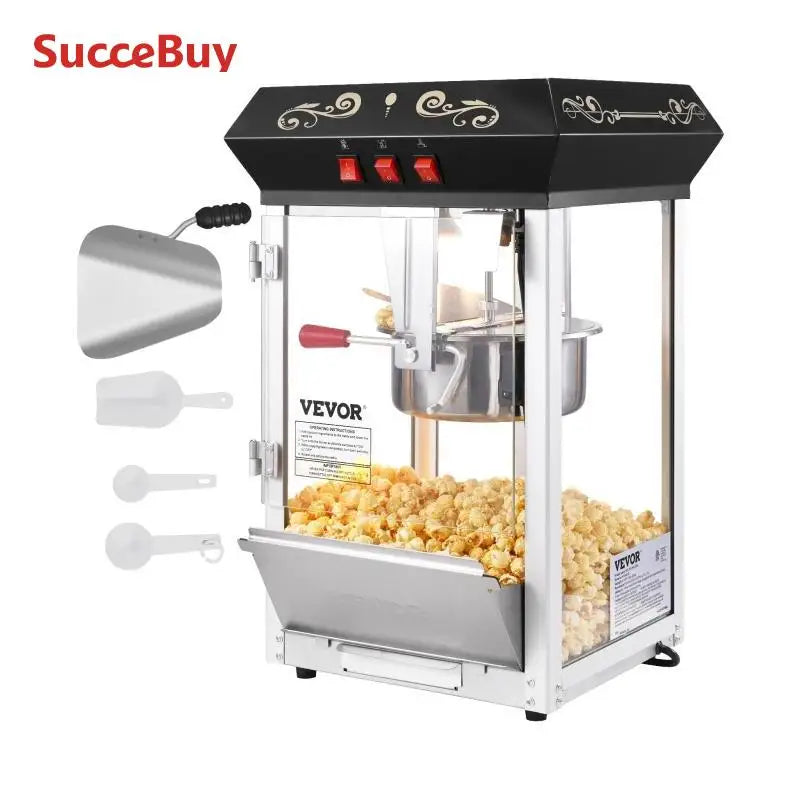 SucceBuy Popcorn Popper Maker Machine 8 Oz Kettle Makes 48 Cups per Batch Countertop Includes 4 Scoops Movie Theater Style