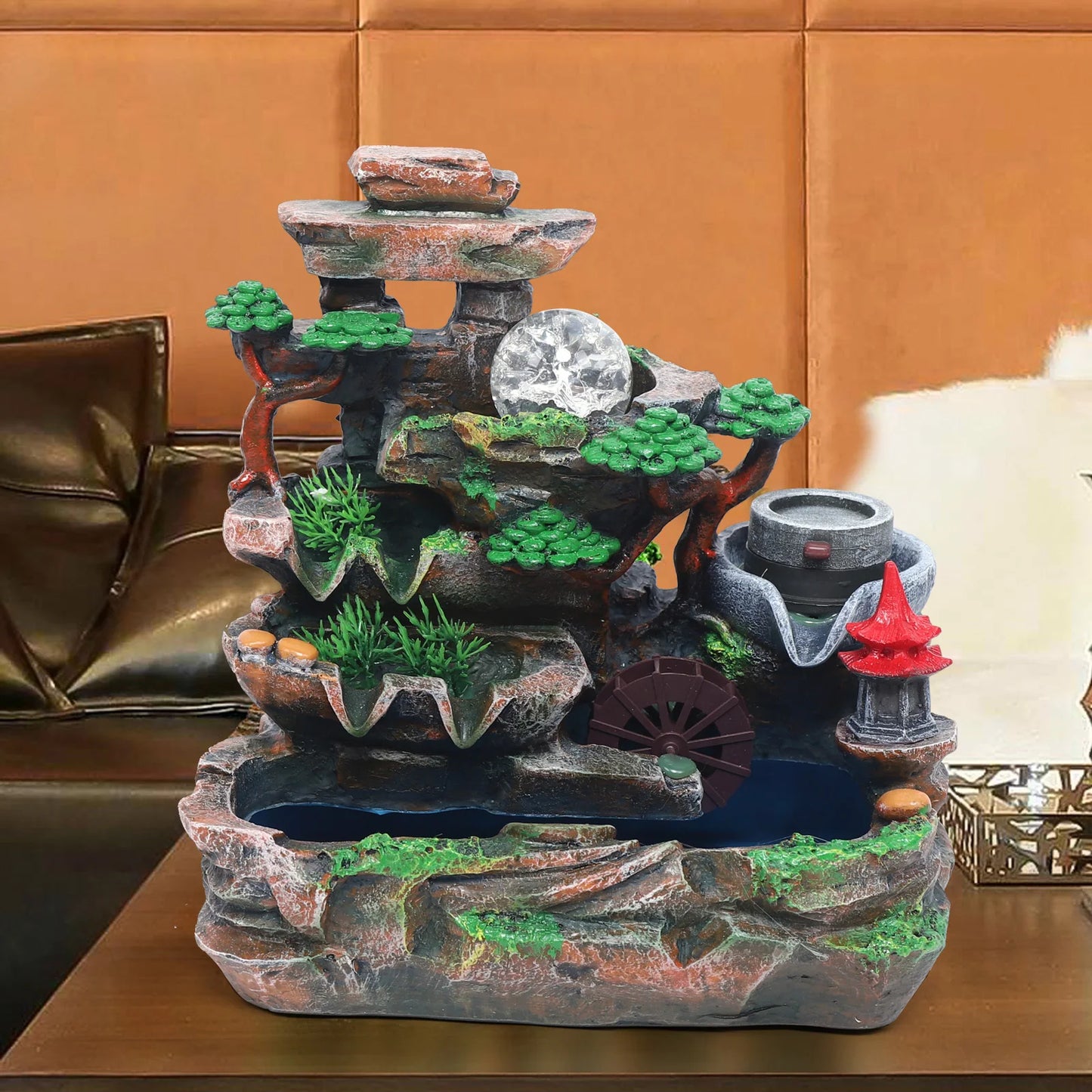 Hign-concerned Indoor Resin Waterfall Fountain With Mist Maker
