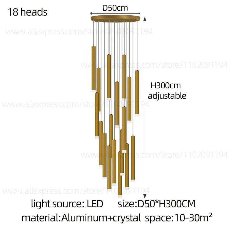Led Luxury staircase Chandelier Gold Column Long Lamp Duplex Building Modern Living Room Chandelier Villa Penthouse Chandelier