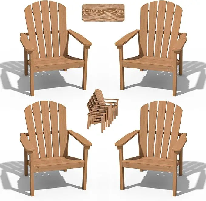 Compact Stackable Adirondack Chairs Set of 4, 26.3" Wide HDPE Outdoor Patio Chairs - Durable, Space-Saving Design for Porch