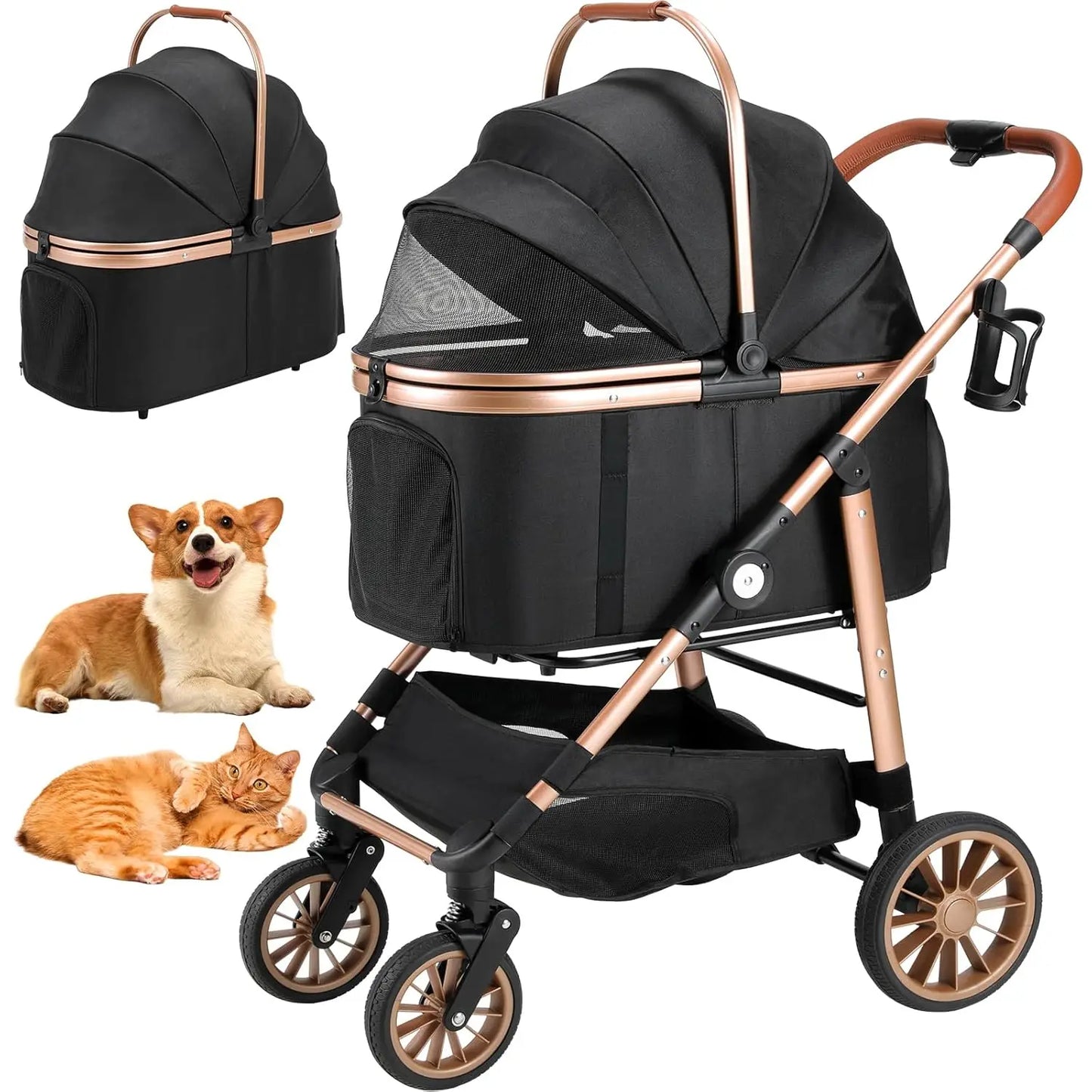 Breed 360 Degree High Wheels Foldable Cat and Dog Stroller