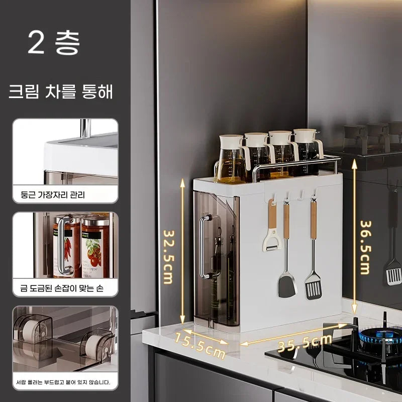 New Kitchen Spice Shelves Pull-Out Spice Racks Narrow Countertops Multi-Functional Household Oil Salt Sauce and Vinegar Storage