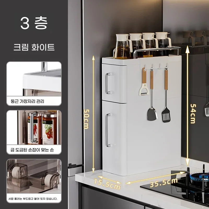 New Kitchen Spice Shelves Pull-Out Spice Racks Narrow Countertops Multi-Functional Household Oil Salt Sauce and Vinegar Storage