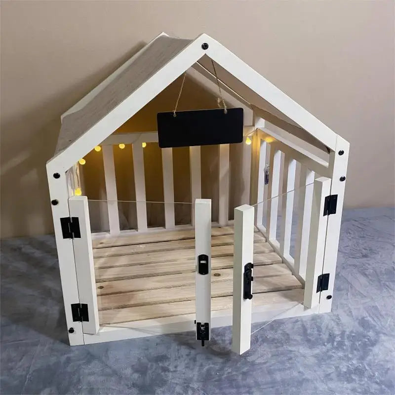 Sichuan Solid Wood Large Dog And Cat House With Removable Washable Double Doors Indoor Villa