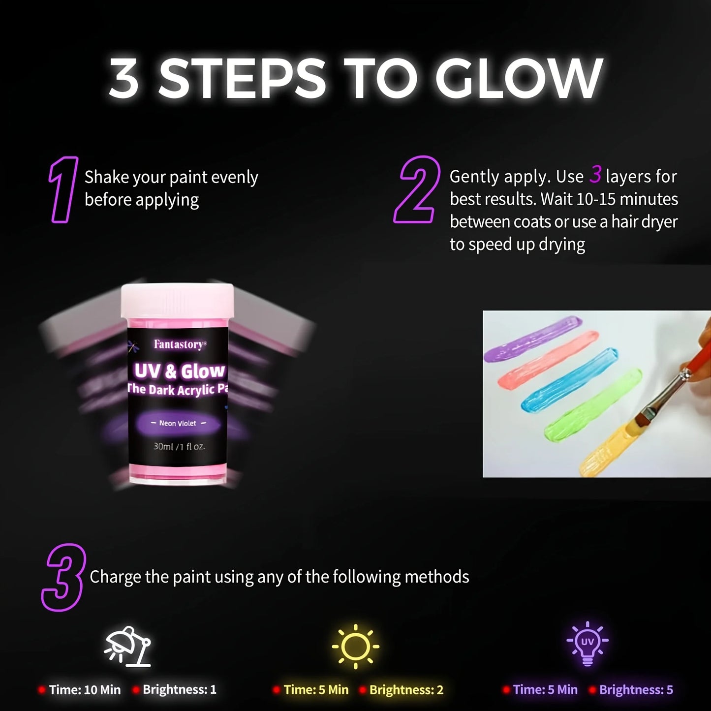Fantastory Luminescent Acrylic Paint Set For Stone Glass Woodworking Masterpieces