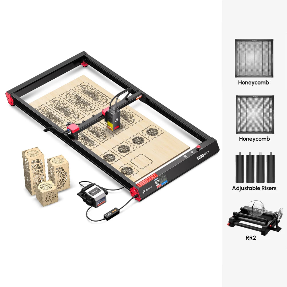 AlgoLaser Alpha MK2 Laser Engraver 20W Output Power 3.5” Color Touch Screen App Offline Control DIY Engraver Tool for Metal MDF