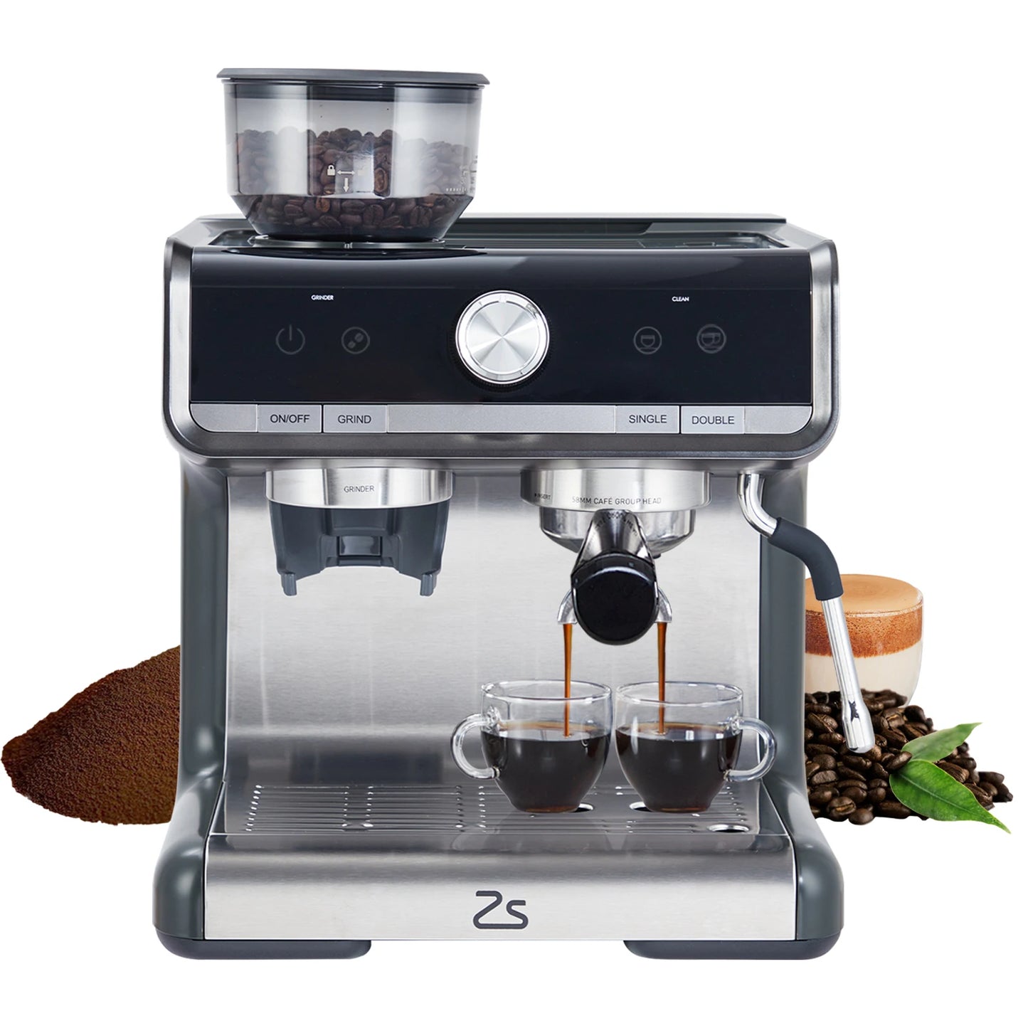 Acekool Espresso Machine With IndustrialStrength Burr Grinder And Premium Frother