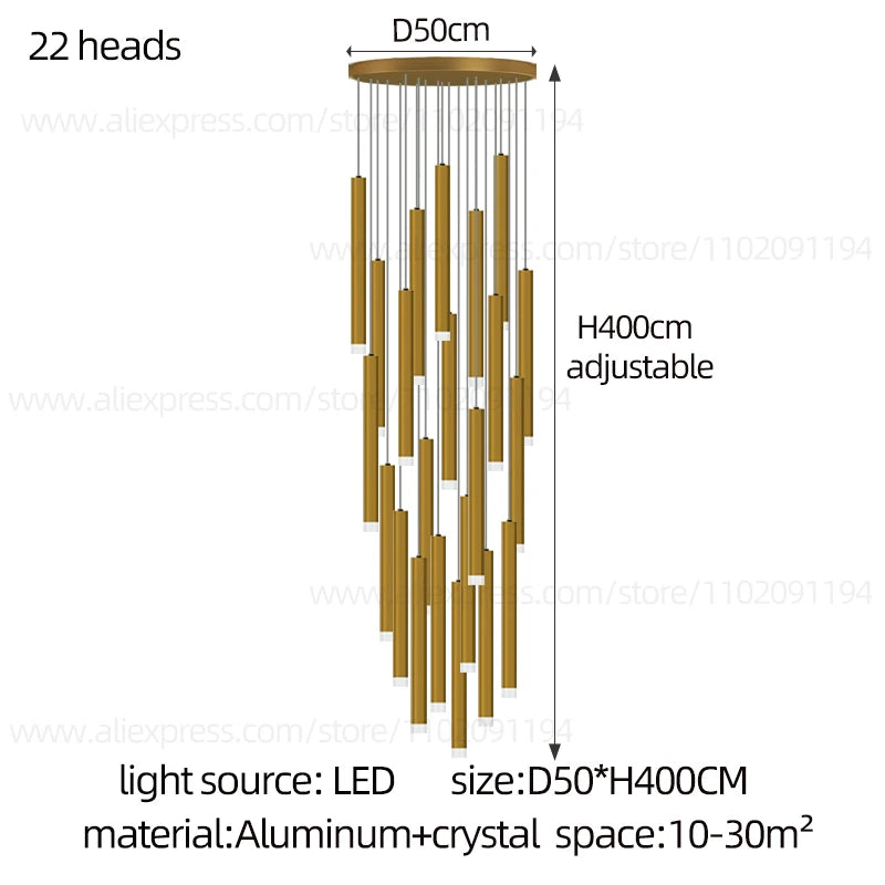 Led Luxury staircase Chandelier Gold Column Long Lamp Duplex Building Modern Living Room Chandelier Villa Penthouse Chandelier