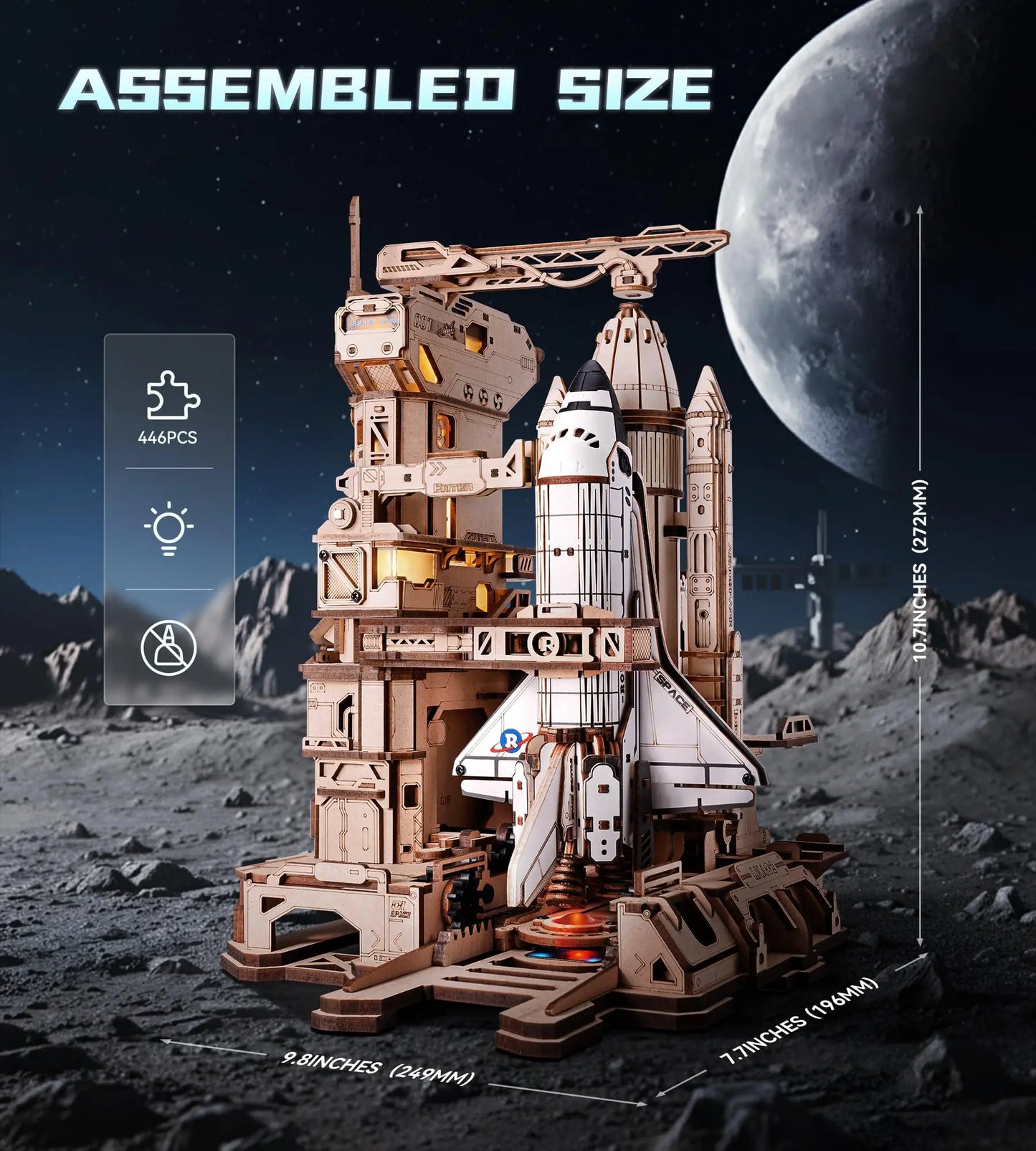 Robotime ThreeDimensional Space Shuttle Wooden Puzzle With LED Lights Educational
