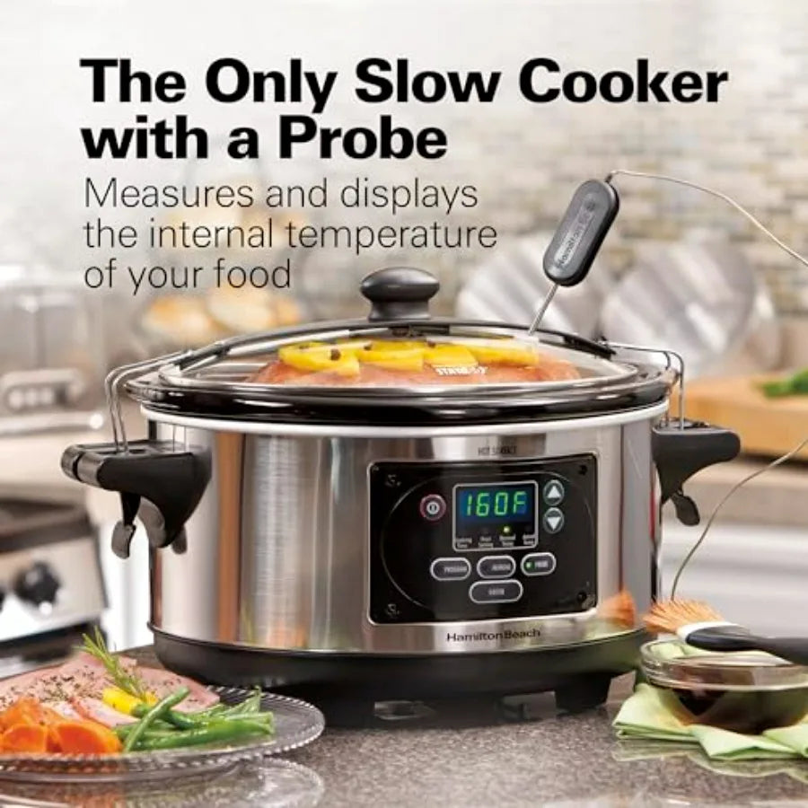Iosn Digital Programmable Slow Cooker with Lid Lock Temperature Probe